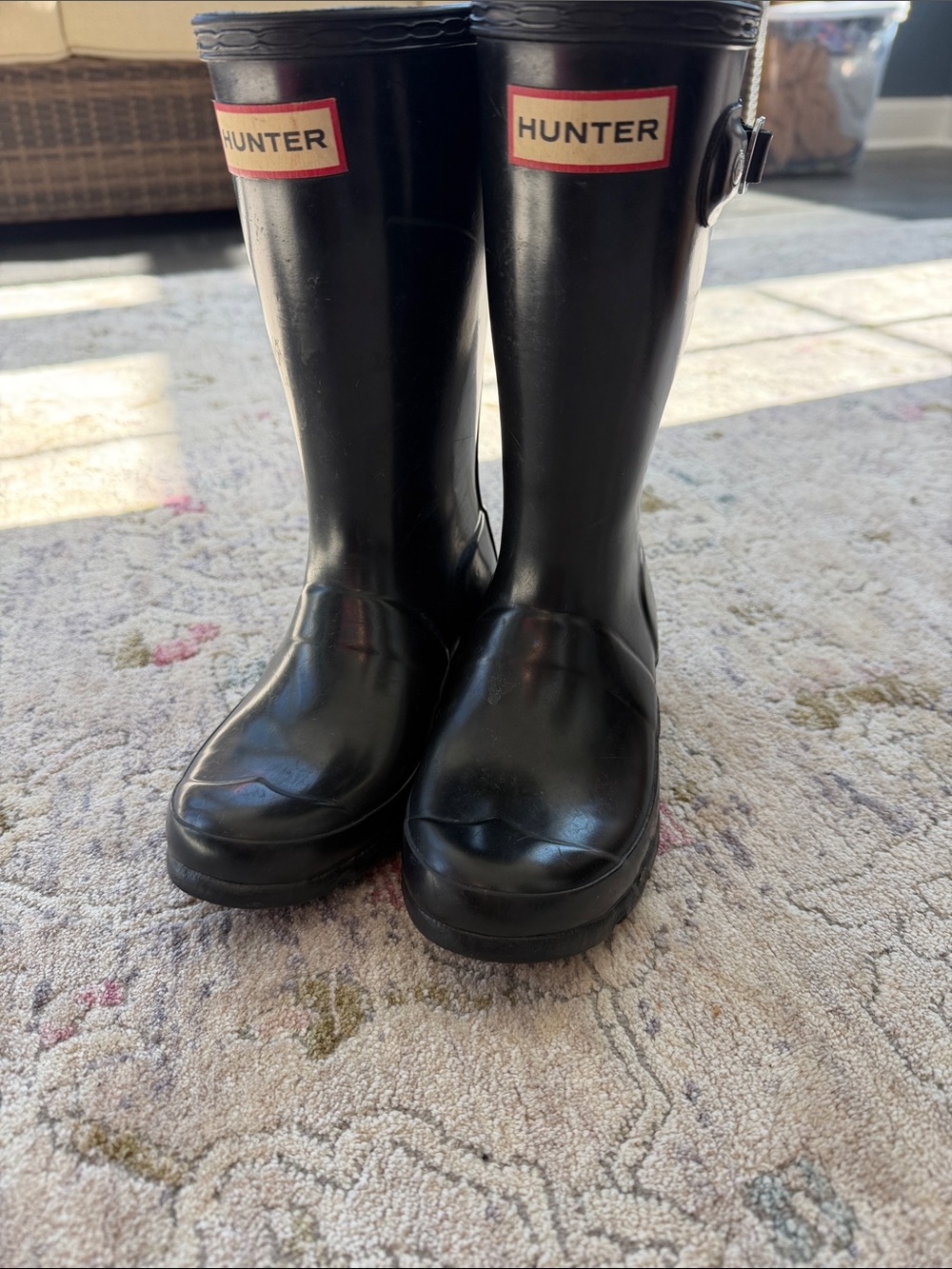 Hunter Black Tall Girl’s Rain Boots with Logo